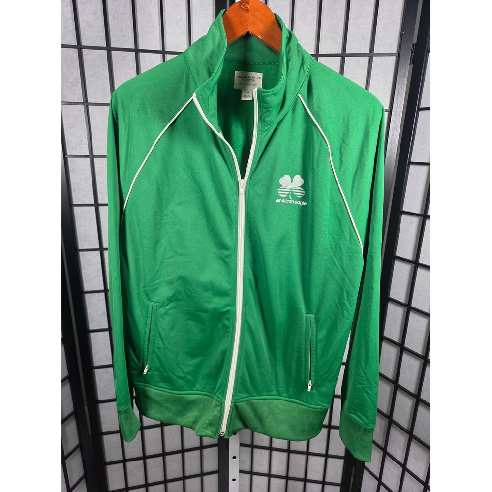 American Eagle Mens Green Track Jacket Y2K Vintage Clover Full Zip Size M